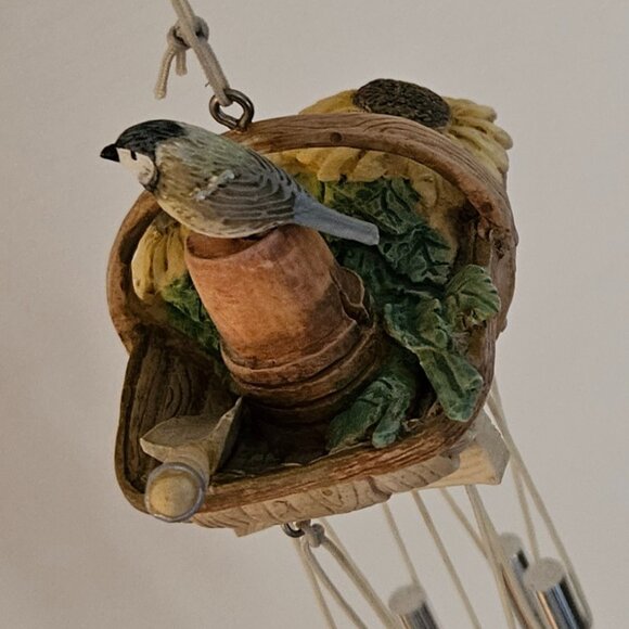 Vintage Small Ceramic Wind Chime with Bird Flower Garden Basket - Picture 3 of 7